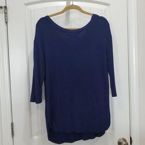 Sunday Casual Navy‎ Blue 3/4 Sleeve Knit Sweater Relaxed Fit Size MED
